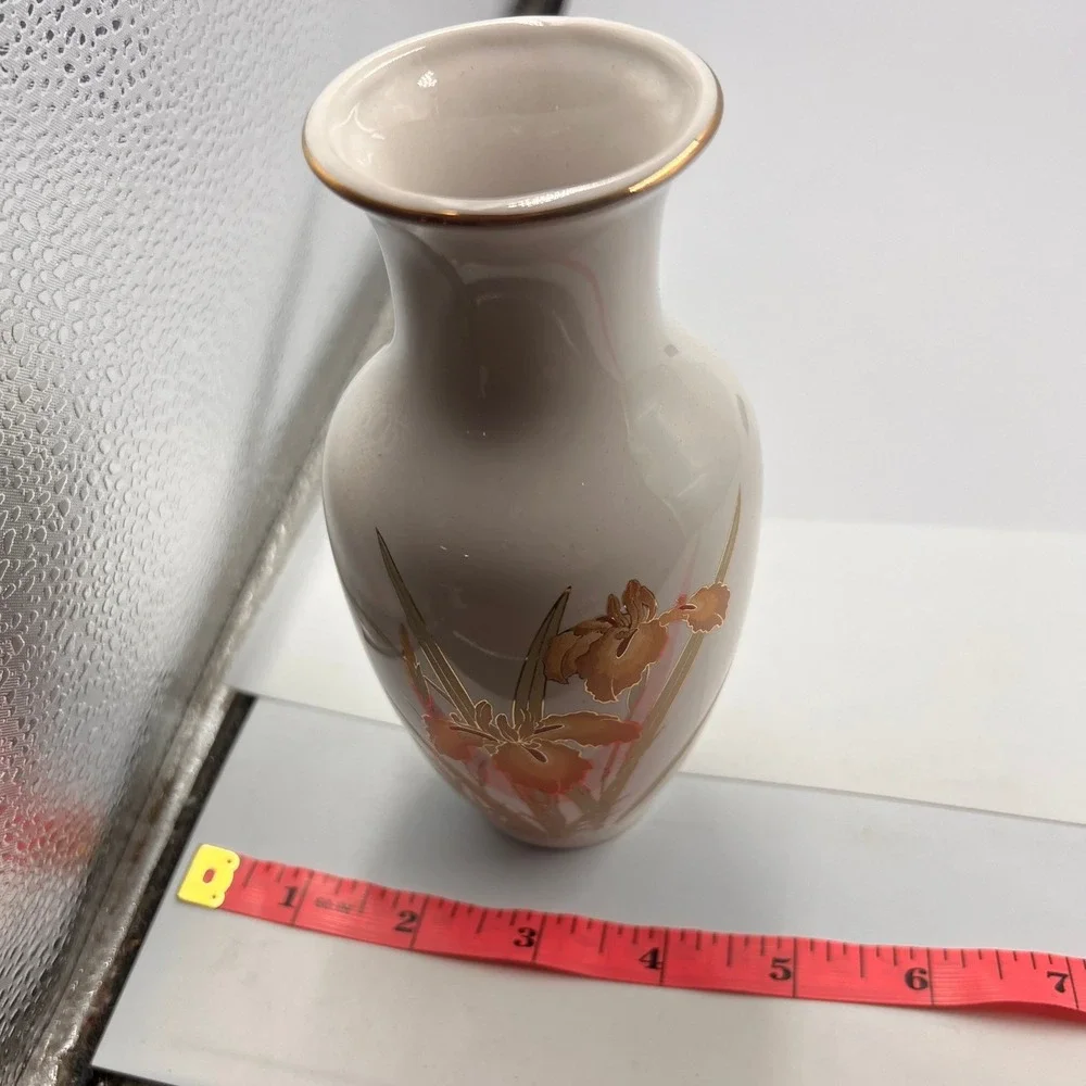 Fine China Japan Vintage Porcelain Bud Vase Floral Iris Gold Trim 6.5‎ Inch